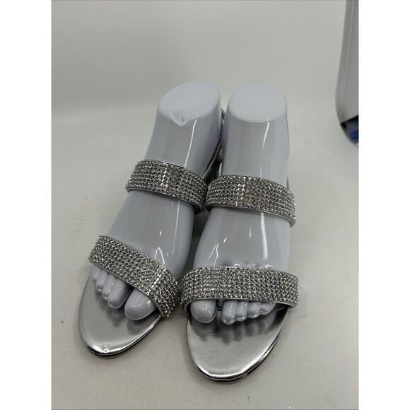 Nina SILVER  METALLIC CRYSTAL SLINGBACK MID-HEEL SANDAL SIZE 5.5 - Picture 1 of 10